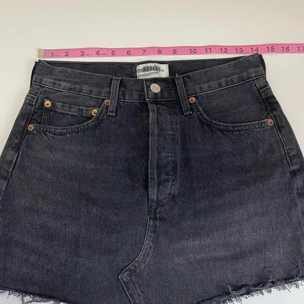 NEW AGOLDE Parker Angled Denim Jean Skirt Womens 24 Black Distressed Frayed Edge